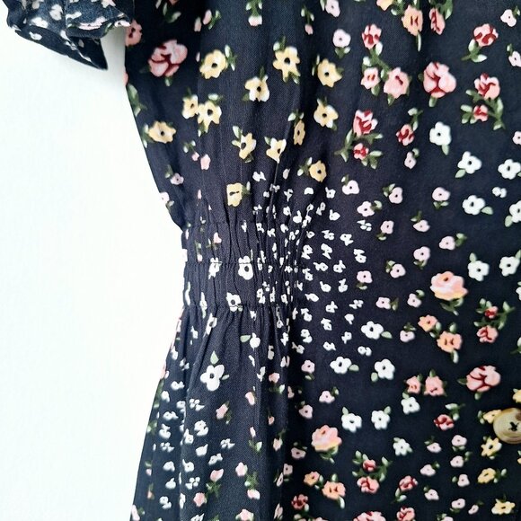 Black Floral Print Button-Down Dress - Picture 5 of 7